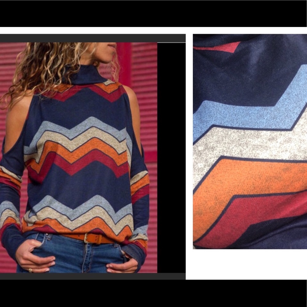 5 ⭐️ FAV PLUS size Color Block Cold Shoulder Top - Picture 4 of 8